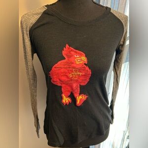 boxercraft Black and Gray Long Sleeve Tee Iowa State T with Red Cardinal Graphic
